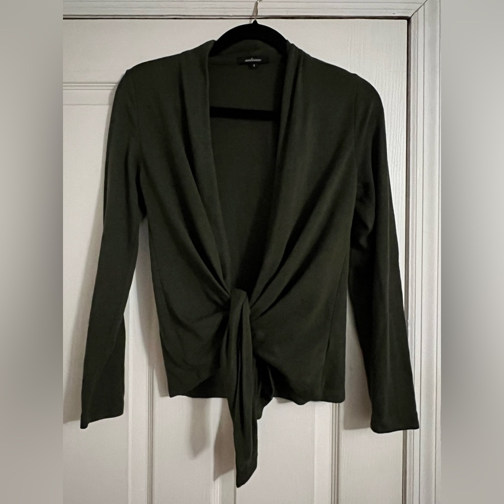 Ambiance dark olive green open front cardigan